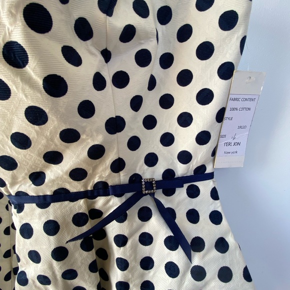 Teri Jon by Rickie Freeman Blue White Polka Dot Dress Size 16 - Picture 6 of 10